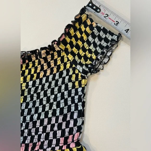 Hot Topic Y2K Rainbow Checkered Race Car Nascar Mini Dress Pockets 100% cotton - Picture 7 of 10